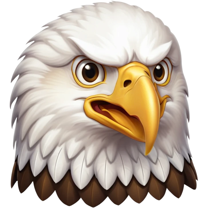 bald eagle with open beak from front view, white head, yellow beak emoji