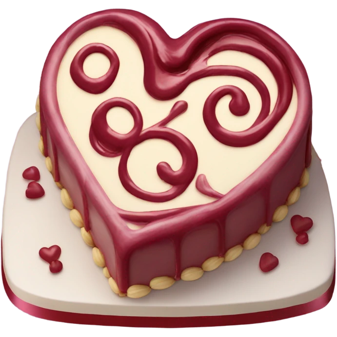 Heart shape celebration cake with burgundy swirl glaze emoji