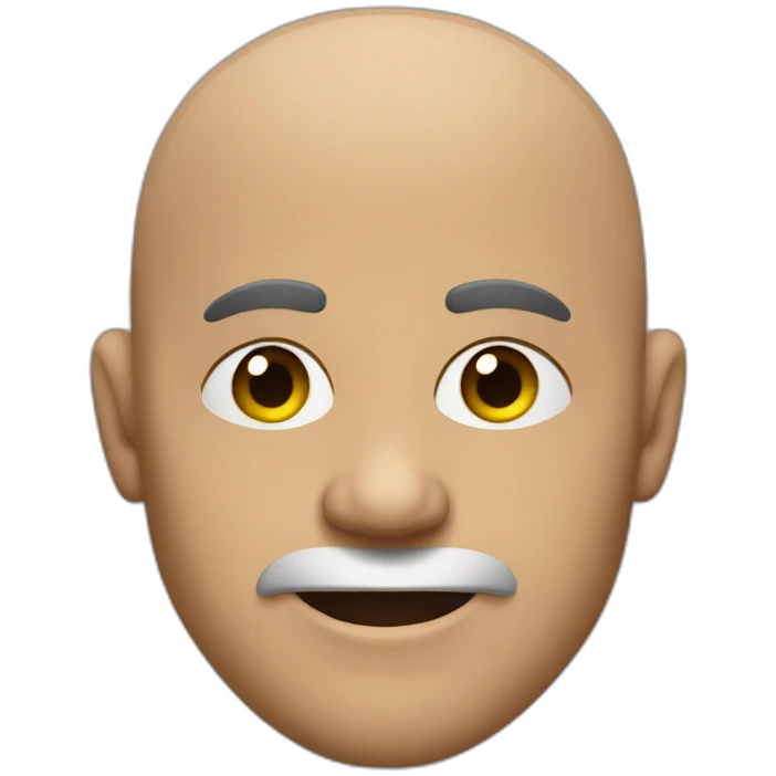 muscular bald man in black straight face emoji