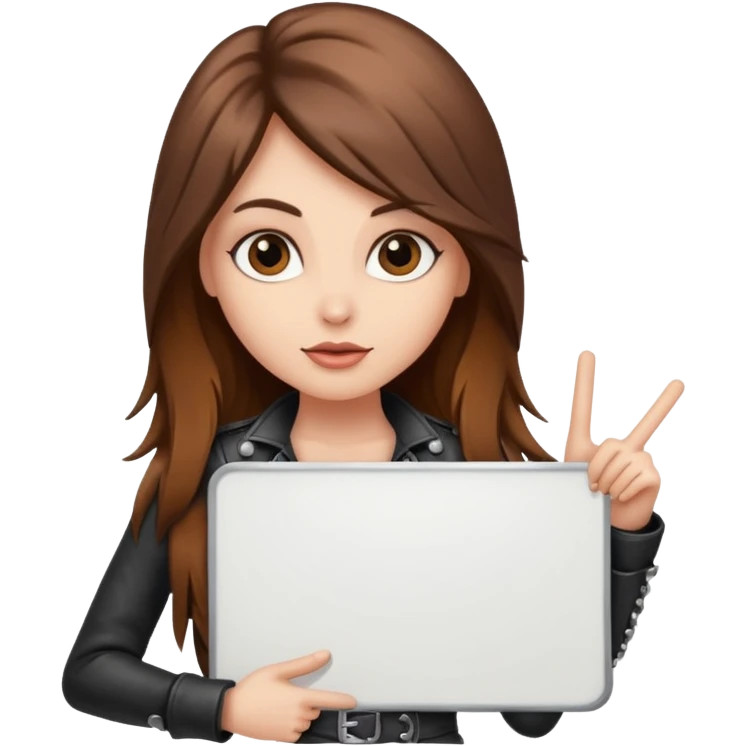 A fair skin rocker chick with long brown hair holding a large blank sign emoji