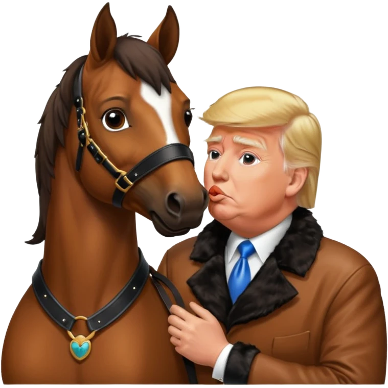 Donald trump kissing a horse named bubba (bubba on its collar) emoji