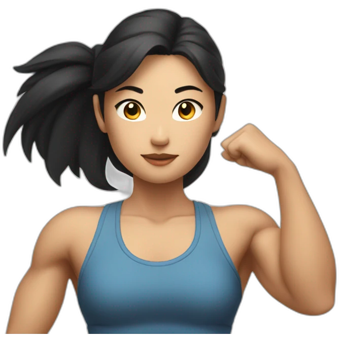 Athletic Asian girl show biceps emoji