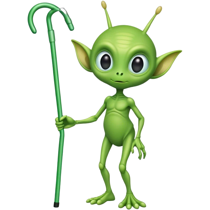 Green alien with antennas using a cane emoji