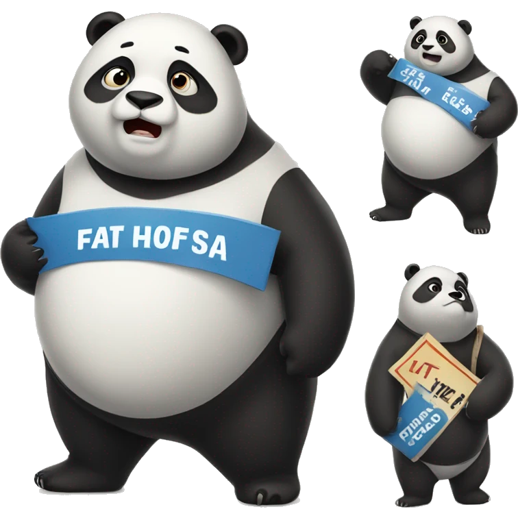 A fat panda holding a sign that says SAD emoji