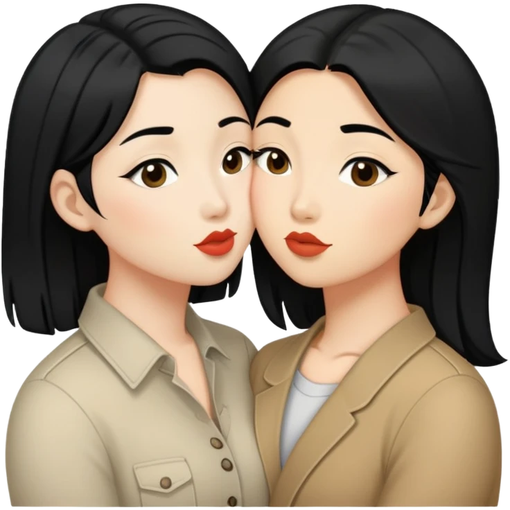 2 lesbians kissing, one asian and one white with black hair  emoji