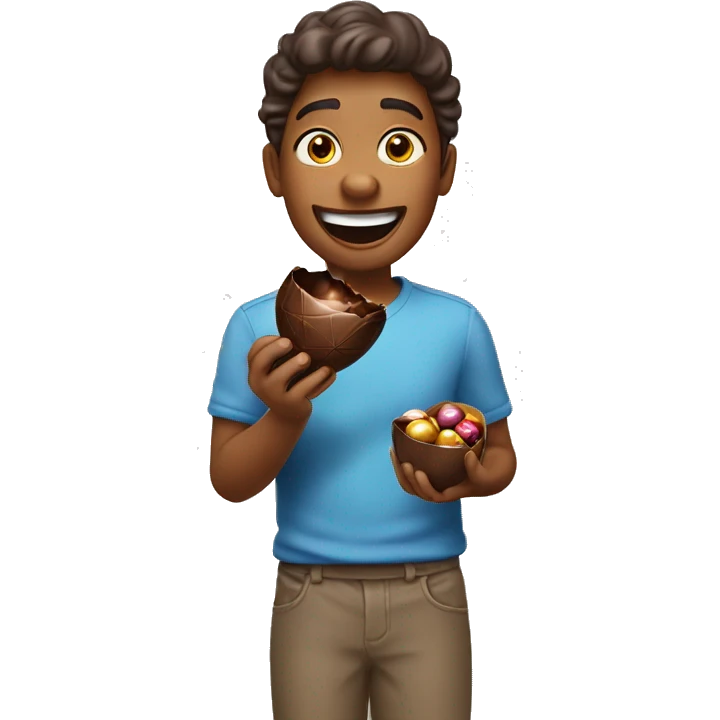 A person happily opening a chocolate surprise egg like a Kinder Surprise emoji