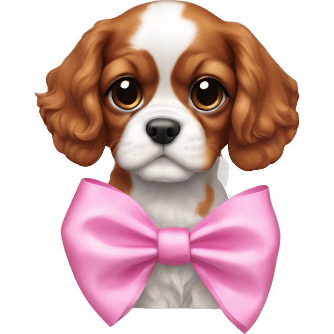 Blenheim cavalier puppy with pink bow emoji