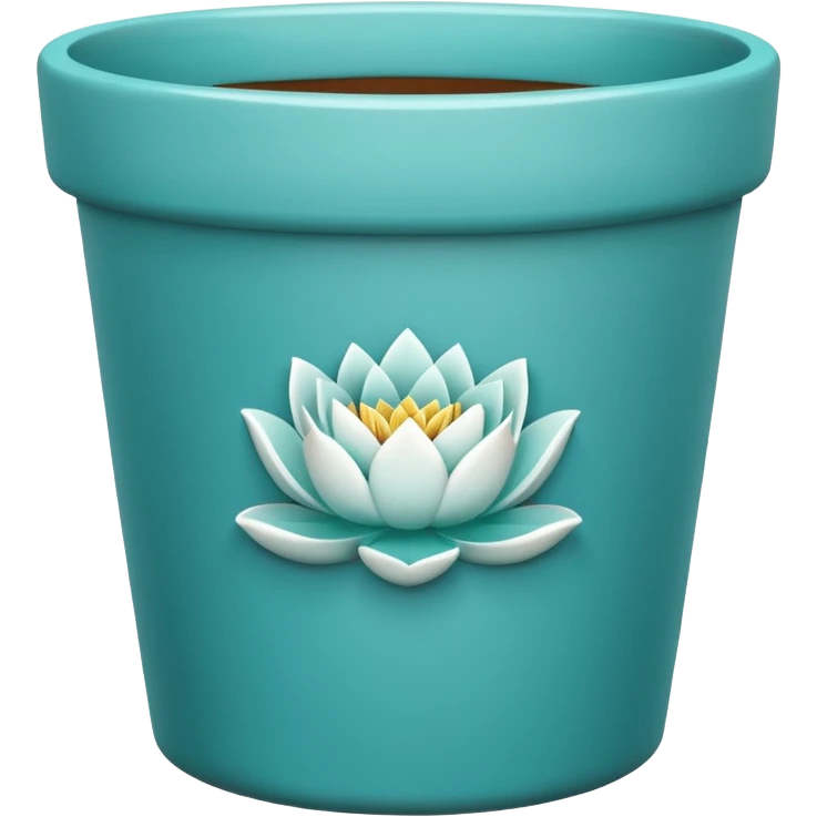 Decorative turquoise ceramic flower pot with a low, cylindrical shape and a lotus flower plant emoji