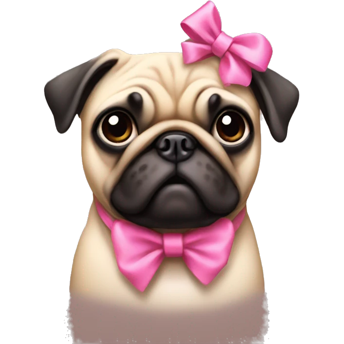 Pug with pink bow on head emoji