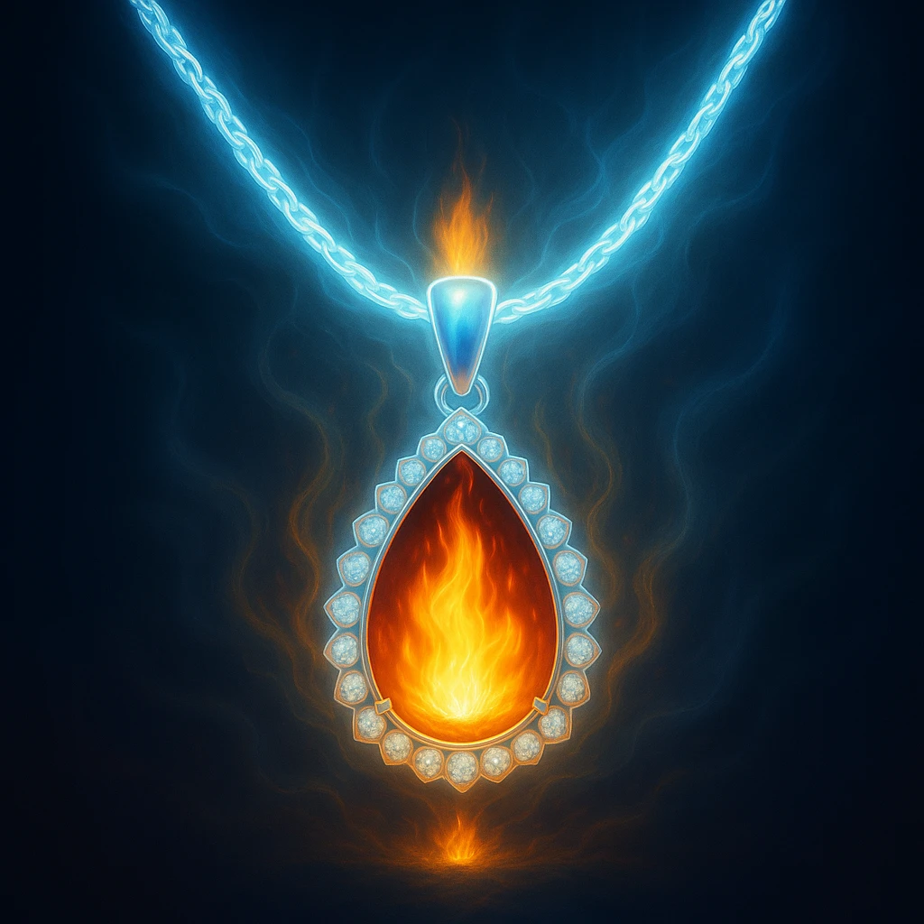 Replace the dark void with a small, powerful flame inside the pendant emoji