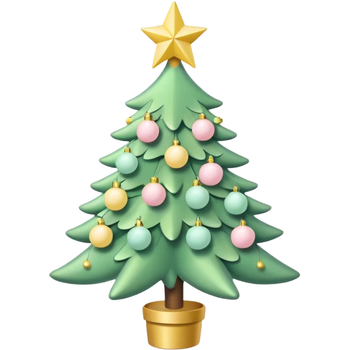a pastel green christmas tree with pastel ping and white christmas orbs and a yellow star emoji