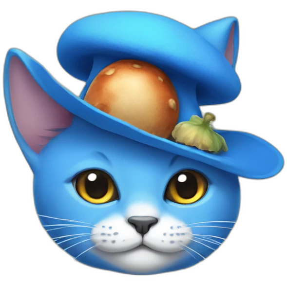 Blue cat with a mushroom hat emoji