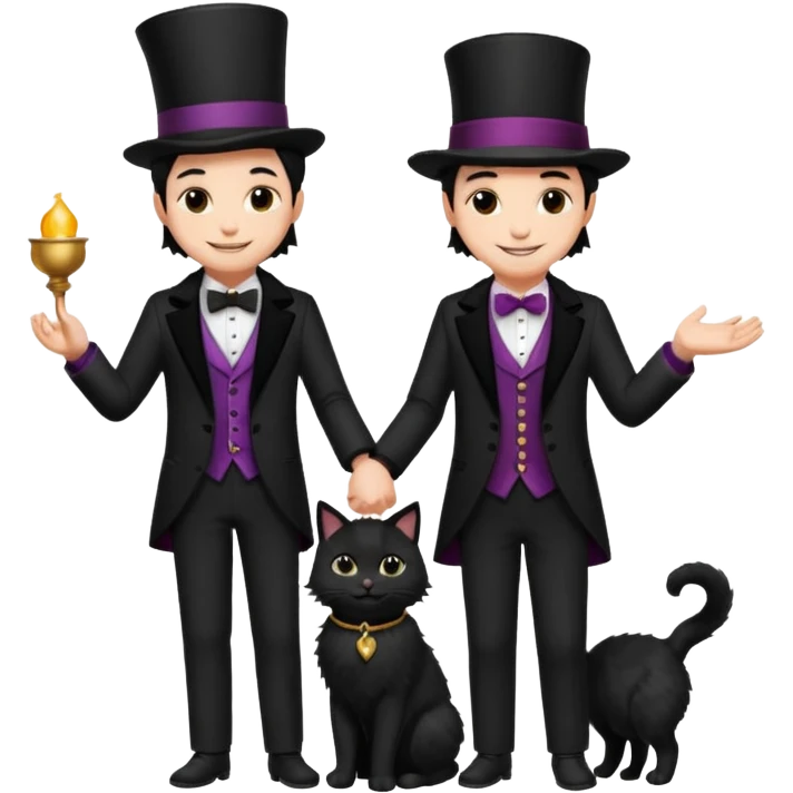 magician couple and their pet cat emoji