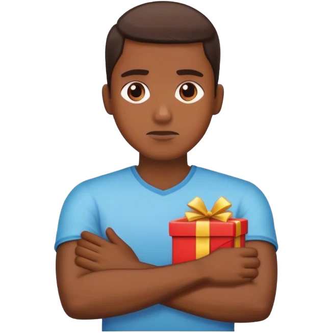 A person with crossed arms, refusing to accept a gift emoji