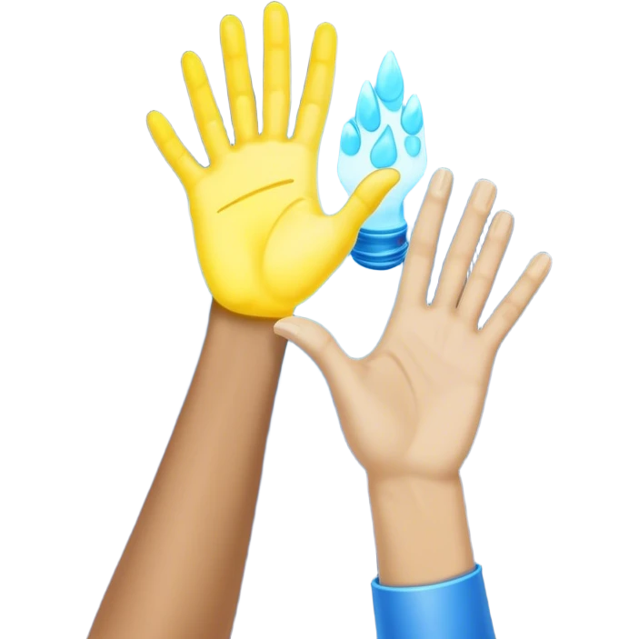 a normal hand being held by 2 hands, a glowing blue hand and a glowing yellow hand souls... hope and comfort from the past and futur emoji