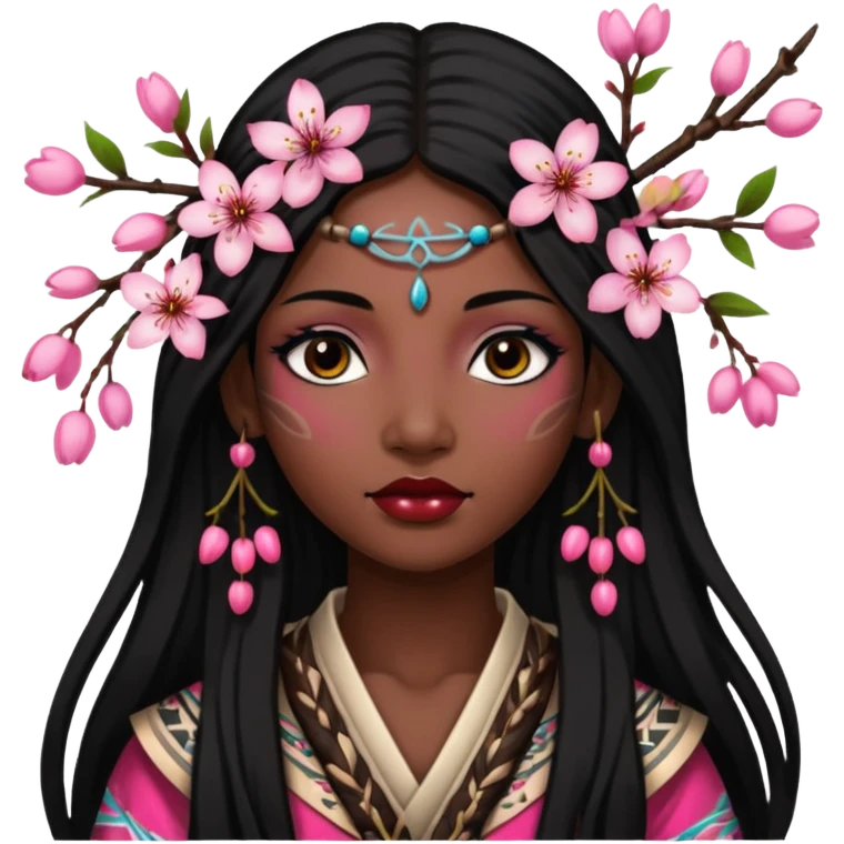 tribal woman with cherry blossom emoji