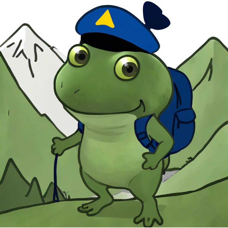 female hiking with mountain emoji