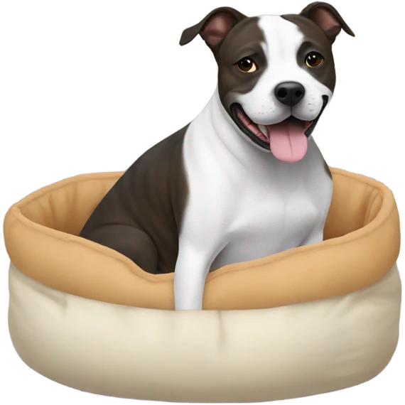 Staffie dog in small bed emoji