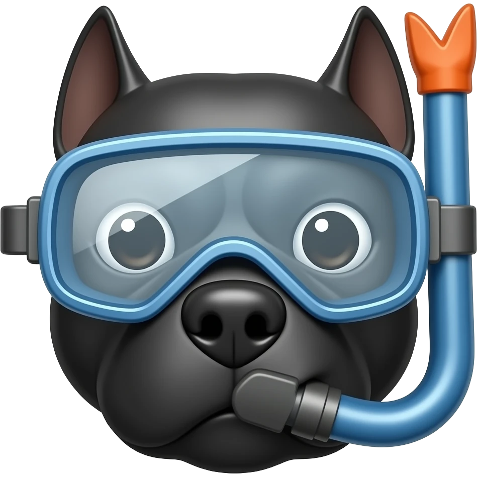 black pitbull dogs head wearing diving goggles emoji
