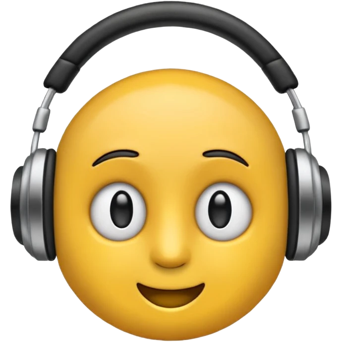 Ein gelber runder Emoji der die Augen geschlossen hat. Total im moment. Glücklich, leichtes lächeln. Verträumt. Leichtigkeit. Freiheit. Overearkopfkörer auf und im hintergrund kleine musiknoten emoji