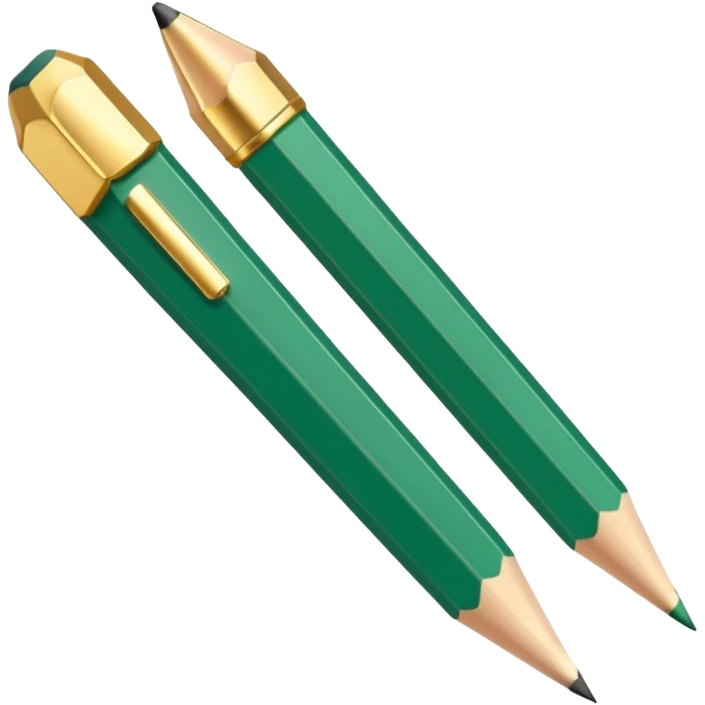 Sticker icon: elegant emerald-green pencil with golden details. Minimalist style, PNG with transparent background emoji