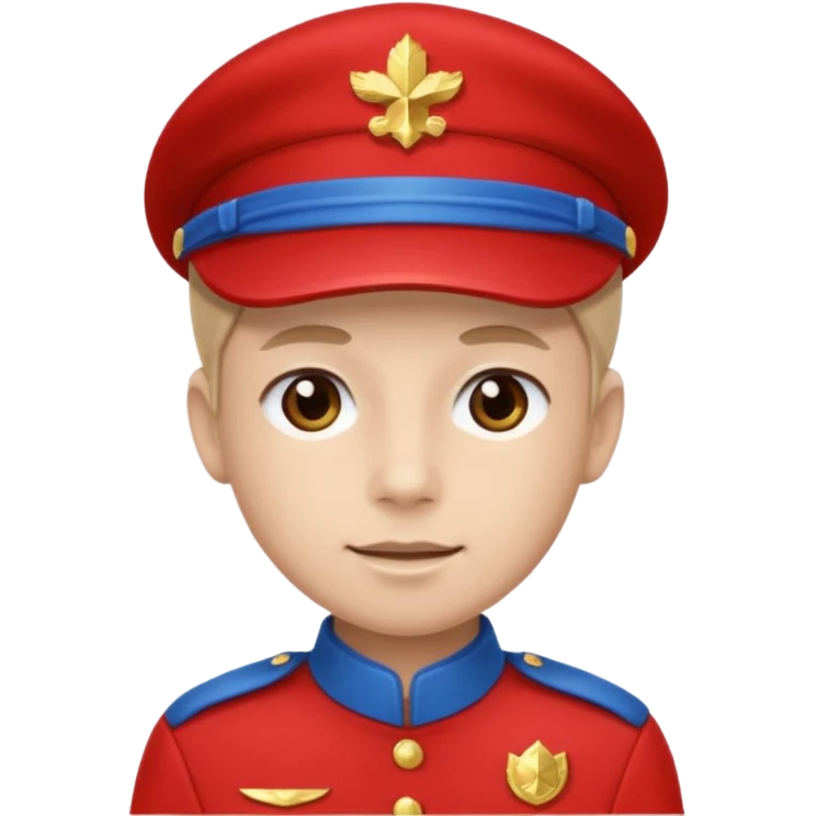 Vendeur comptoir habiller en rouge portant une casquette bleueu emoji