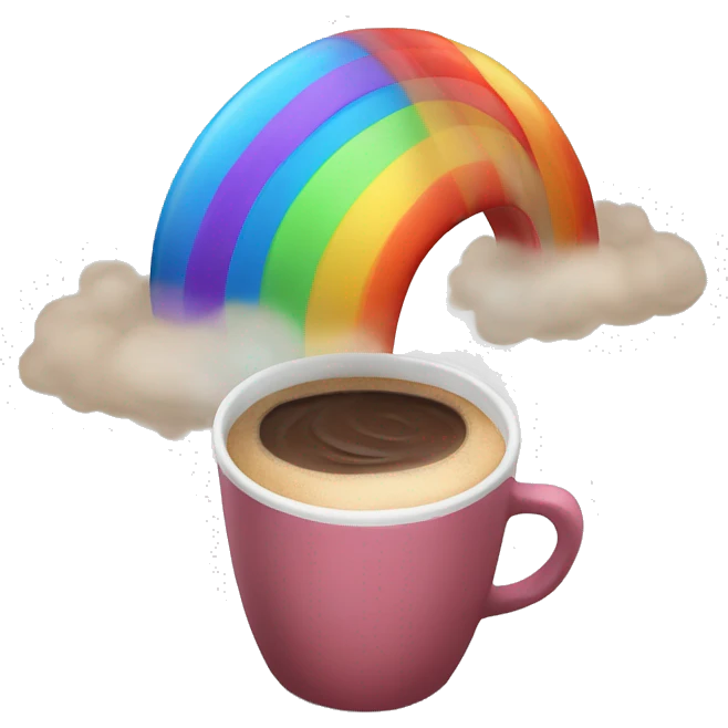 Rainbow coffee cup with hot coco and no face emoji