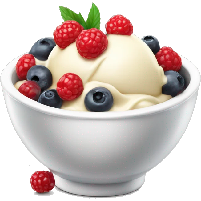 Vanilla ice cream in a bowl with hot berries on top  emoji