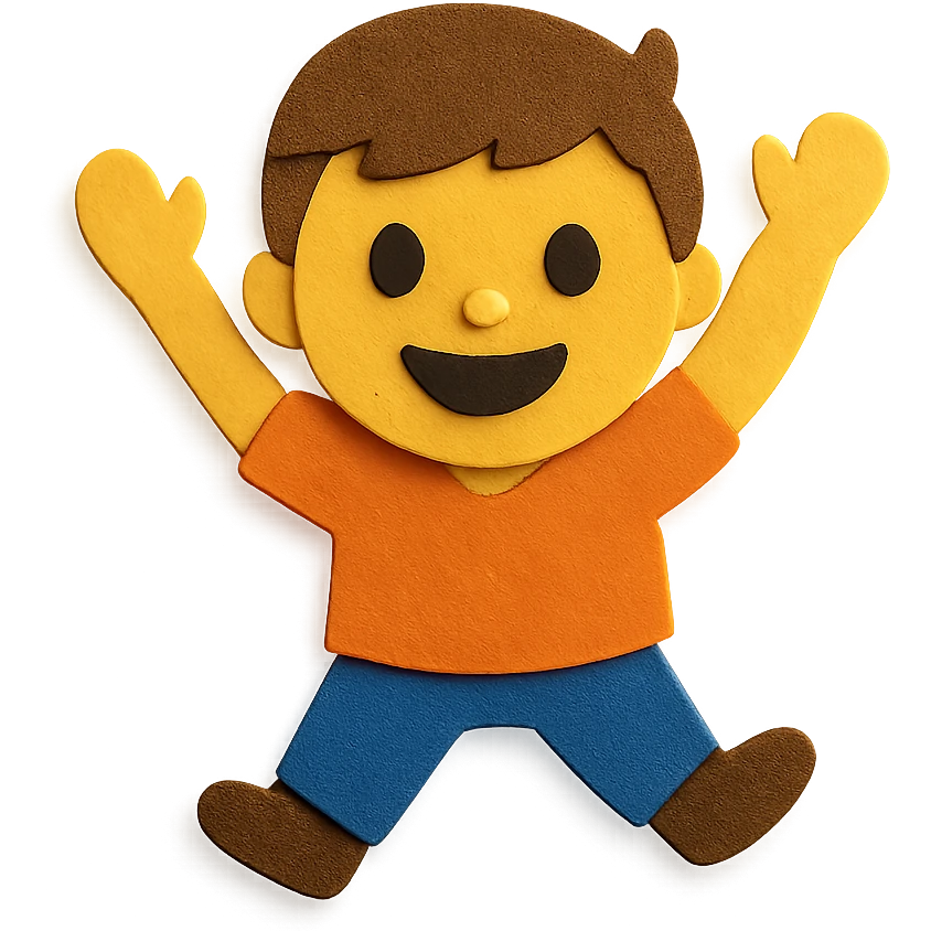 Segmia boy, cheerful pose, paper craft style emoji