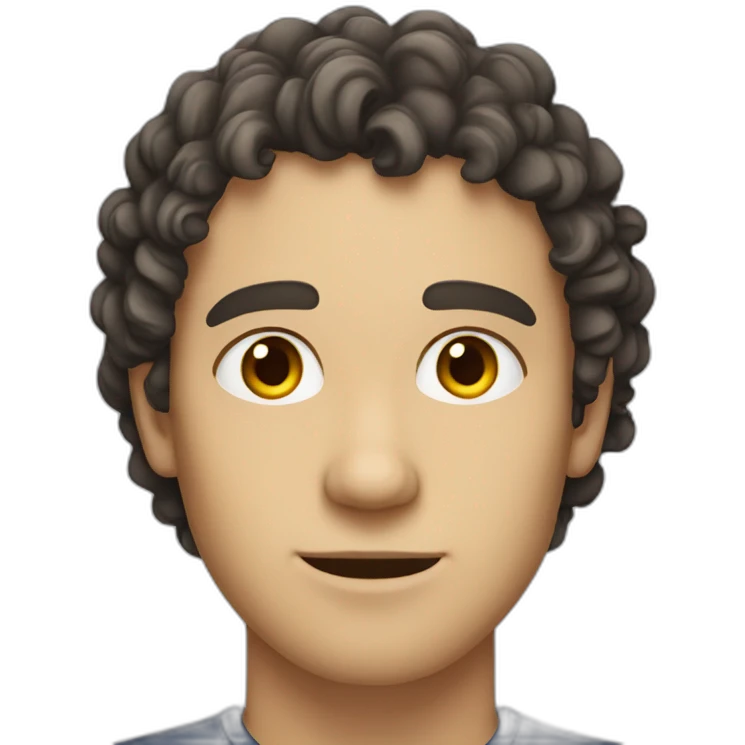 A white man with curly, black, near-brown hair, and brown, near-yellow eyes  emoji
