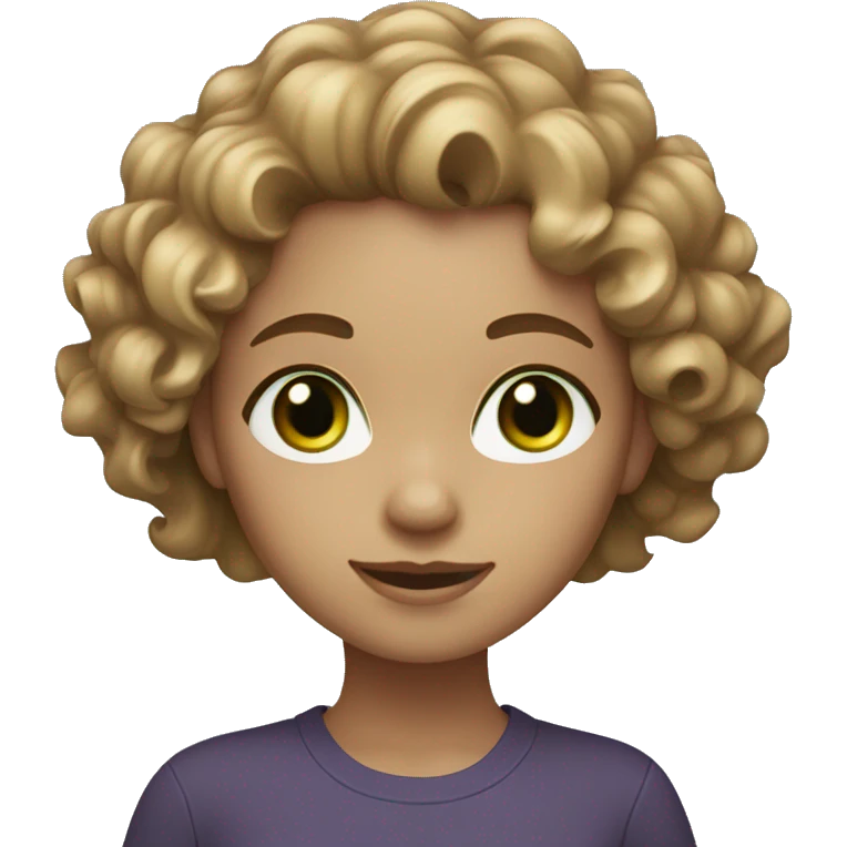Girl with beige skin tone and light brown curly hair and green eyes emoji