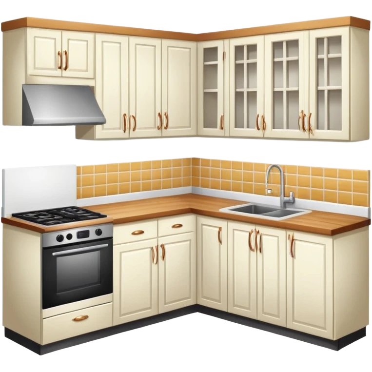 Kitchen with cabinets and tile floor emoji