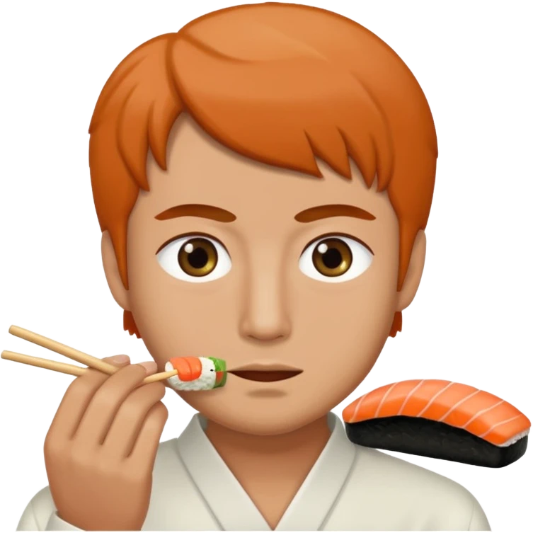 Man with small eyes eating sushi emoji