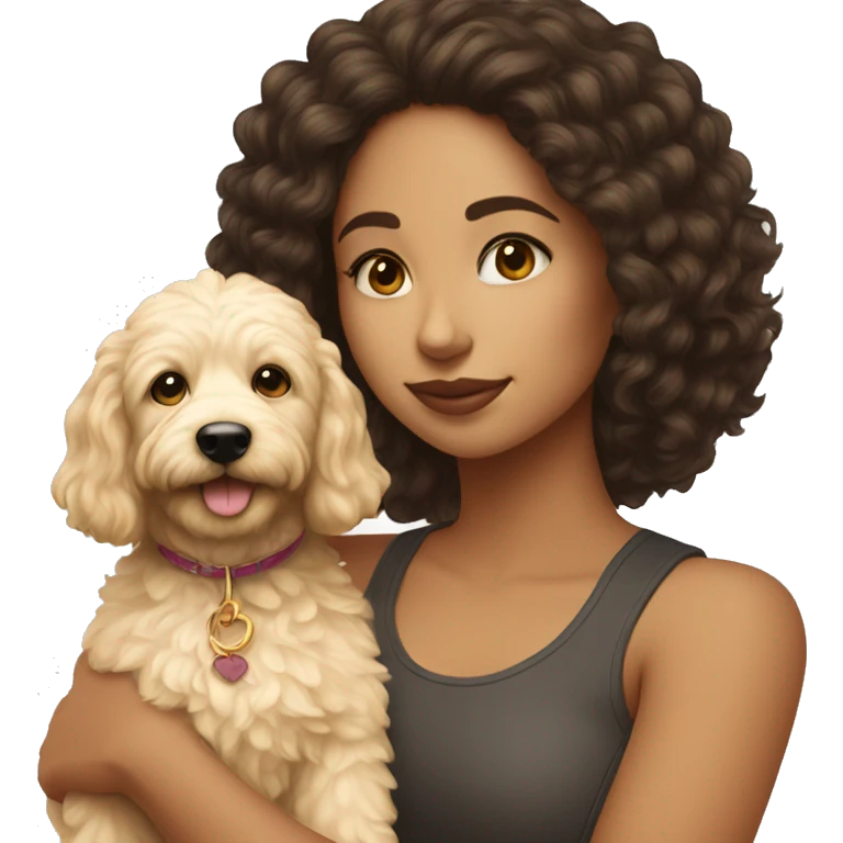 Latina girl with a mini golden doodle emoji