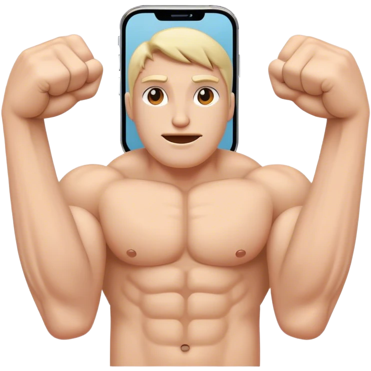 Phone with arms to the side flexing emoji