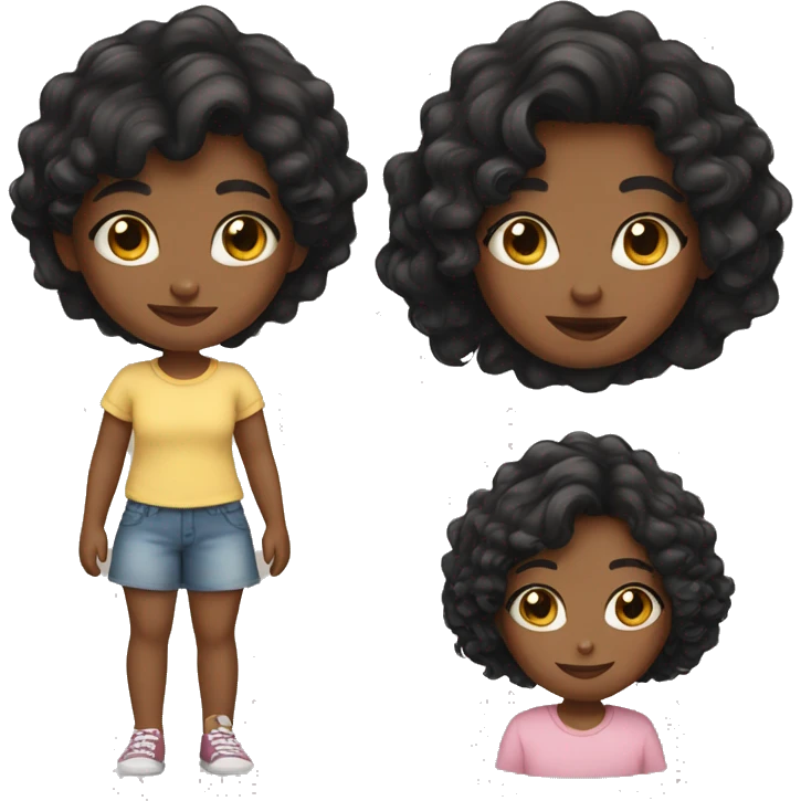 Girl with wavy black hair and cute cat emoji