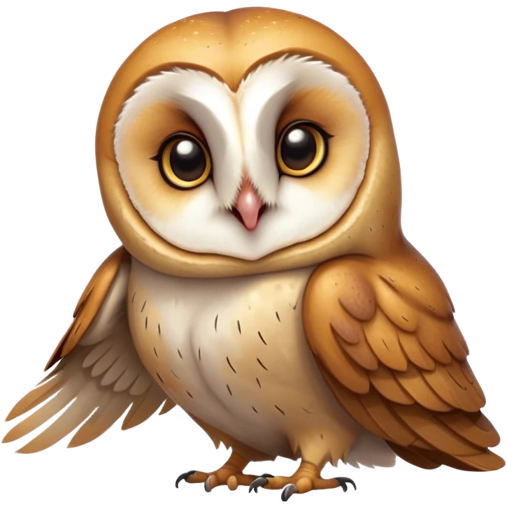 Cinematic Cute Yawning Barn Owl Portrait Emoji, Head tilted slightly with a dramatic, wide-open yawn, showcasing a soft, mottled plumage with subtle brown accents and gently drooping feathers, round amber eyes barely open in drowsy contentment, Simplified yet irresistibly adorable features, highly detailed, glowing with a soft, cozy glow, high shine, relaxed yet expressive, stylized with a touch of nocturnal whimsy, bright and endearing, soft glowing outline, capturing the essence of a sleepy yet affectionate owl, so drowsy it feels like it could glide out of the screen and curl up for a nap! emoji