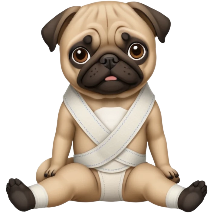 Dark face Pug with a broken left leg in bandage emoji