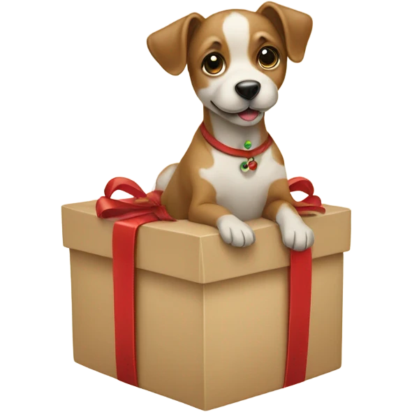 Dog sitting on beige Christmas present  emoji