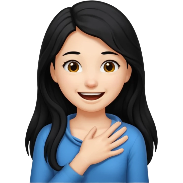 Girl with arms around her neck choking but smiling black hair emoji