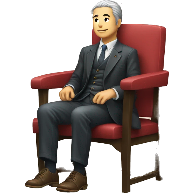 A Japanese gentleman takes off his shoes and sits straight on a chair. emoji