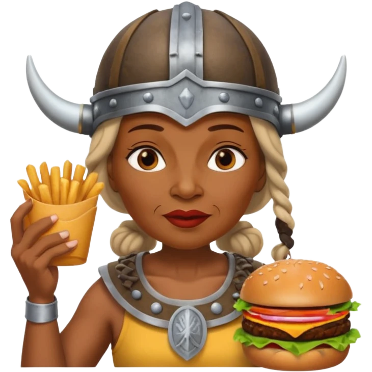 old black woman viking eating burger emoji