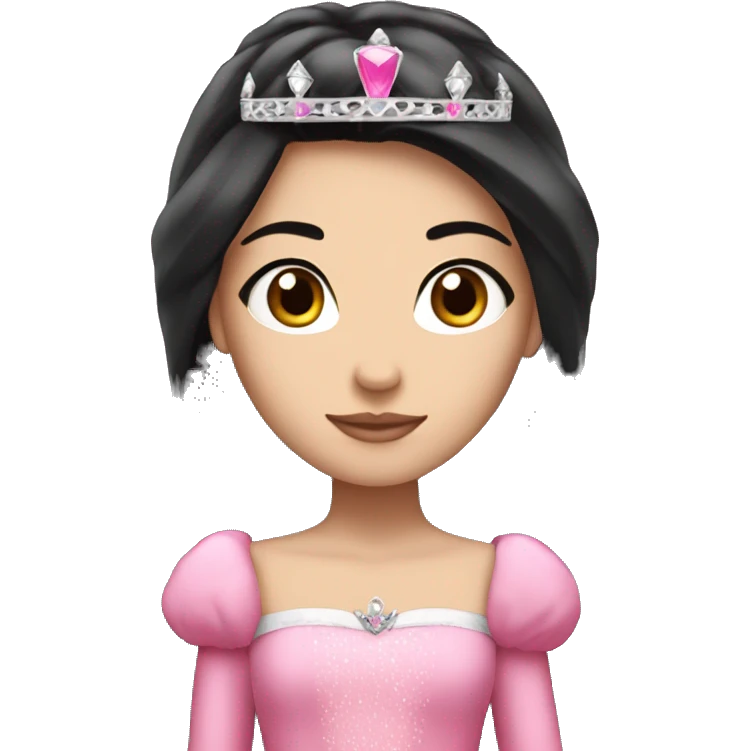 PRINCESS WITH WHITE SKIN, LONG STRAIGHT BLACK HAIR, WITH PRINCESS CROWN, WITH PINK PRINCESS OUTFIT emoji