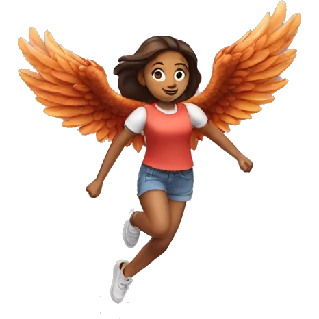a girl flying with two bbq chicken wings on her back emoji
