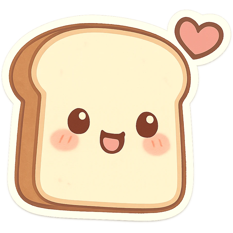 slice of bread with a heart accent, chibi sticker style, cute and exaggerated emoji