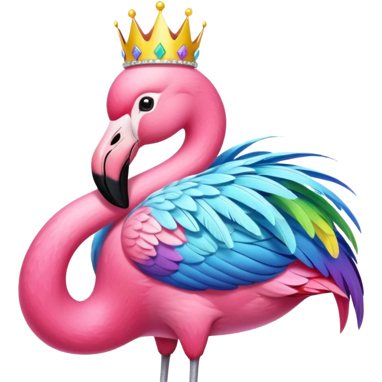 Rainbow pastel flamingo with a silver crown emoji