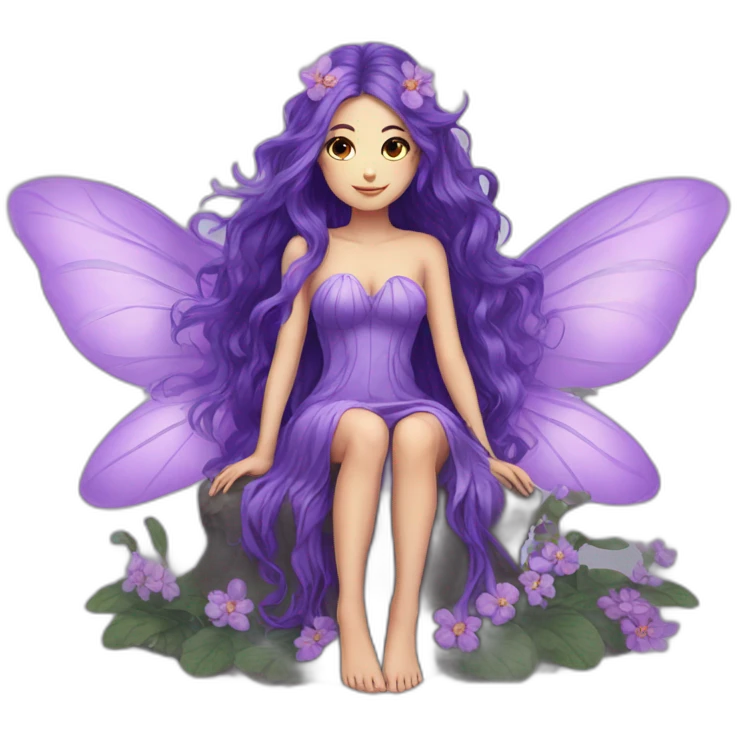 long purple hair fae dress with wings sitting on flower emoji