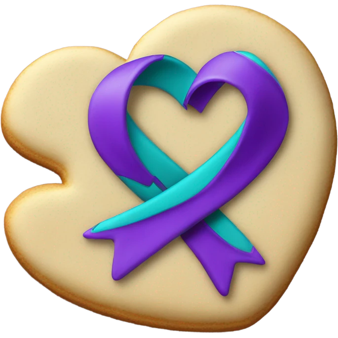 Cookie heart with purple teal awareness ribbon loop emoji