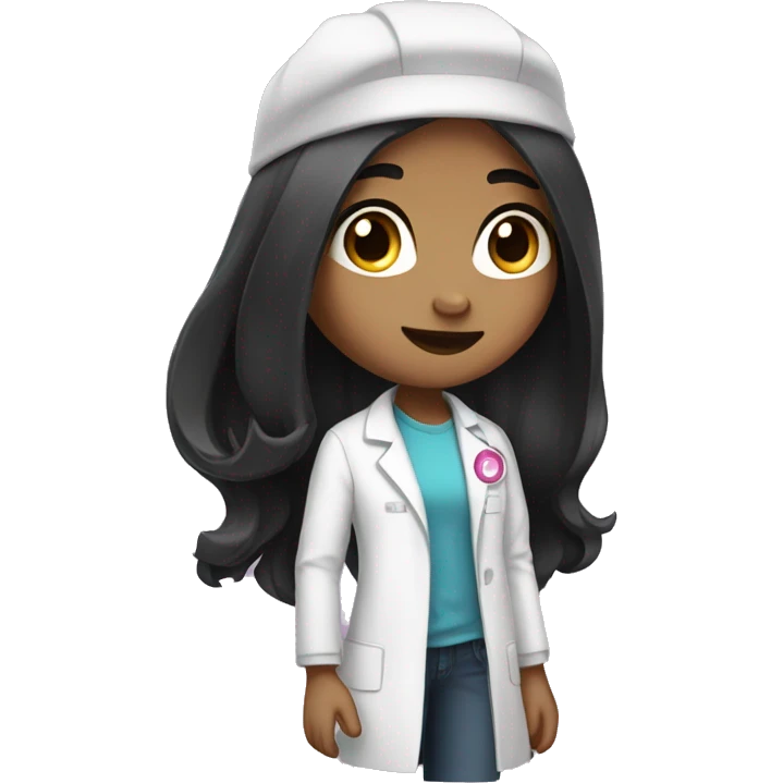 Young Girly scientist with long black hair and medium skin tone with pink accents emoji