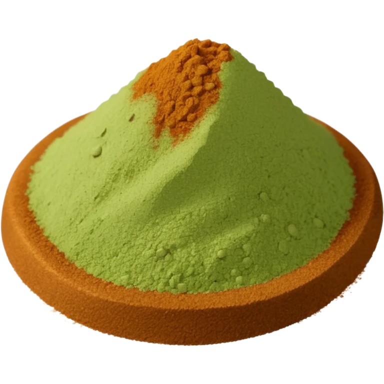 small mound or soft scatter of fine, light brown to beige-green powder with smooth matte texture and delicate speckling, slightly uneven surface, freshly ground spice, apple emoji style, soft lighting, subtle shadows, transparent background, emoji scale emoji
